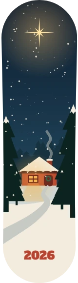 Diseño de skate «Navidad · Cabaña bajo la estrella»: Navidad, Invierno, Regalo, Casa, Nieve, Pino