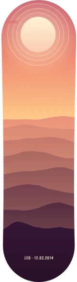 Diseño de skate «Capvespre · Serralades a capes»: Arte generativo, Edición única, Montañas, Atardecer, Sol, Degradado