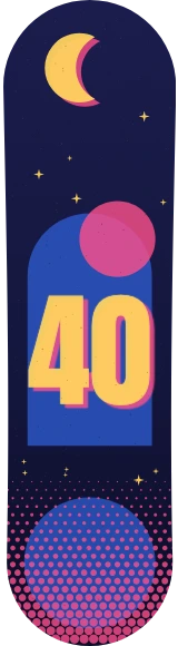 Diseño de skate «Cumpleaños adulto · Risografía nocturna»: Cumpleaños, Regalo, Números, Luna, Estrellas, Noche