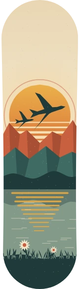 Diseño de skate «Día de la Madre · Vuelo hacia el sol»: Día de la Madre, Familia, Regalo, Pájaros, Sol, Montañas