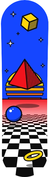 Diseño de skate «Vaporwave · Sólidos sobre damero»: Vaporwave, Geométrico, Sol, Estrellas, Retro, Colorido