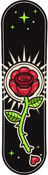 Diseño de skate «Tatuaje · Rosa con espinas»: Tatuaje, Flores, Old school, Corazón, Estrellas, Hojas