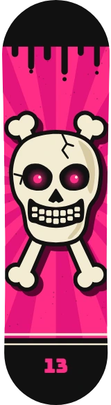 Diseño de skate «Calaveras · Sonrisa rosa»: Calaveras, Ilustración, Old school, Punk, Números, Divertido