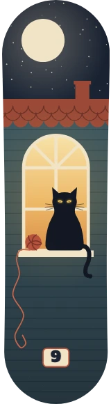Diseño de skate «Gatos · Ventana de noche»: Mascotas, Gato, Regalo, Noche, Luna, Casa