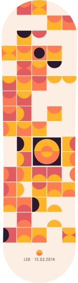 Diseño de skate «Bauhaus · Mosaico de medias lunas»: Arte generativo, Edición única, Bauhaus, Geométrico, Mosaico, Círculos