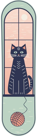 Diseño de skate «Gatos · Gato en la ventana (linograbado)»: Mascotas, Gato, Regalo, Animales, Linograbado, Luna
