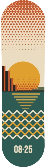 Diseño de skate «Verano · Póster de puesta de sol»: Verano, Viajes, Regalo, Sol, Atardecer, Mar
