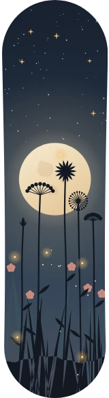 Diseño de skate «Día de la Madre · Luna entre flores silvestres»: Día de la Madre, Familia, Regalo, Luna, Flores, Noche