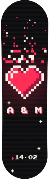 Diseño de skate «Aniversario · Corazón de 8 bits»: Pareja, San Valentín, Aniversario, Regalo, Corazón, Pixel art