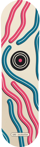 Diseño de skate «Serie generativa · Cintas de imprenta»: Arte generativo, Edición única, Abstracto, Líneas, Círculos, Retro