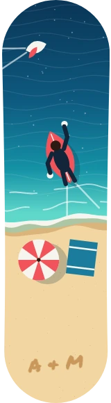 Diseño de skate «Verano · Playa desde el aire»: Verano, Viajes, Regalo, Playa, Mar, Paraguas