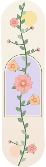 Diseño de skate «Amigo invisible · Rama de rosal silvestre»: Regalo, Flores, Plantas, Hojas, Pastel, Ilustración