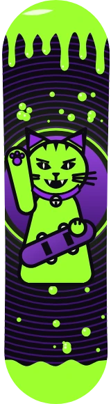 Diseño de skate «Japonés · Maneki-neko tóxico»: Japonés, Gato, Skate, Ilustración, Neón, Oscuro