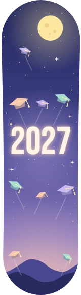 Diseño de skate «Graduación · Birretes al cielo nocturno»: Graduación, Regalo, Números, Luna, Noche, Estrellas