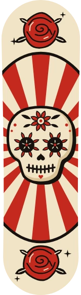 Diseño de skate «Calaveras · Flash de calavera de azúcar»: Calaveras, Flores, Tatuaje, Old school, Rayas, Arte popular