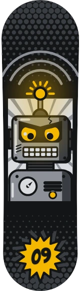 Diseño de skate «Cómic · Robot con antena»: Cómic, Ilustración, Retro, Heavy metal, Números, Trama de puntos