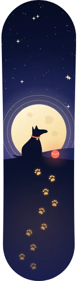 Diseño de skate «Perro · Luna de paseo»: Mascotas, Perro, Regalo, Luna, Noche, Estrellas