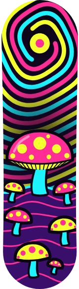 Diseño de skate «Psicodélico · Bosque de setas neón»: Psicodélico, Neón, Colorido, Ilustración, Líneas, Abstracto