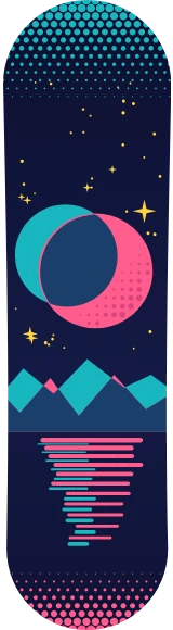 Diseño de skate «Amigo invisible · Luna nocturna en risografía»: Regalo, Luna, Montañas, Estrellas, Noche, Lago