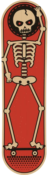 Diseño de skate «Calaveras · Esqueleto bajando en skate»: Calaveras, Skate, Ilustración, Trama de puntos, Retro, Old school