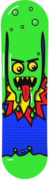 Diseño de skate «Cómic · Monstruo de babas»: Cómic, Ilustración, Colorido, Divertido, Trama de puntos, Pop art