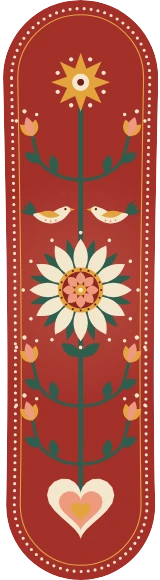 Diseño de skate «Amigo invisible · Árbol de la vida folk»: Regalo, Arte popular, Flores, Pájaros, Corazón, Plantas