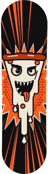 Diseño de skate «Cómic · Pizza monstruo»: Cómic, Ilustración, Divertido, Trama de puntos, Líneas, Punk