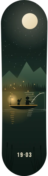 Diseño de skate «Día del Padre · Pesca bajo la luna»: Día del Padre, Familia, Regalo, Luna, Lago, Barco