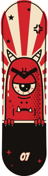 Diseño de skate «Cómic · Cíclope gruñón»: Cómic, Ilustración, Estrellas, Rayas, Trama de puntos, Retro
