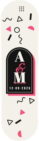 Diseño de skate «Boda · Arco Memphis con iniciales»: Boda, Pareja, Regalo, Memphis, Tipográfico, Texto