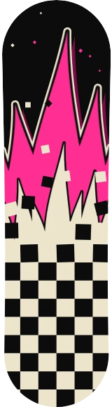 Diseño de skate «Old school · Damero en llamas»: Old school, Patrón, Geométrico, Punk, Oscuro, Retro