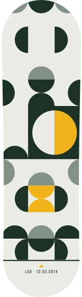 Diseño de skate «Edición de uno · Mosaico Bauhaus»: Arte generativo, Edición única, Geométrico, Bauhaus, Círculos, Mosaico