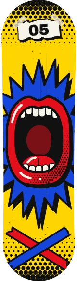 Diseño de skate «Punk · Boca fotocopiada»: Punk, Pop art, Cómic, Trama de puntos, Colorido, Números