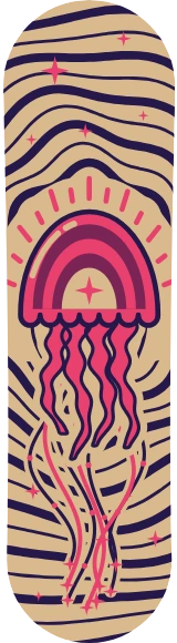 Diseño de skate «Psicodélico · Medusa cósmica»: Psicodélico, Ilustración, Estrellas, Líneas, Mar, Rayas