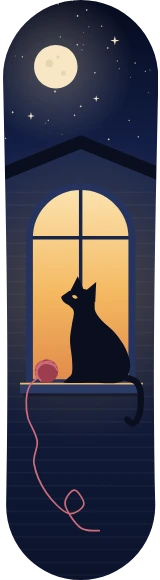 Diseño de skate «Gatos · Siesta en la ventana»: Mascotas, Gato, Regalo, Luna, Noche, Casa