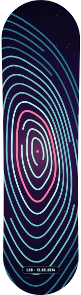 Diseño de skate «Huella · Edición de uno»: Arte generativo, Edición única, Abstracto, Líneas, Oscuro, Noche