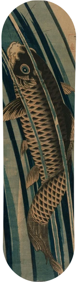 Diseño de skate «Arte japonés · Carpa subiendo la cascada»: Arte clásico, Arte japonés, Dominio público, Museo, Peces, Cascada