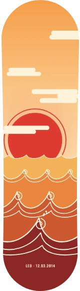 Diseño de skate «Olas · Mar de grabado al sol»: Arte generativo, Edición única, Olas, Mar, Sol, Nubes