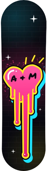 Diseño de skate «Graffiti · Corazón que gotea»: Graffiti, Corazón, Neón, Oscuro, Colorido, Ciudad