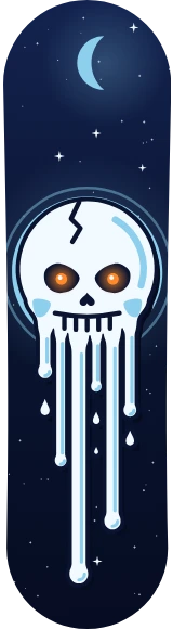 Diseño de skate «Calaveras · Deshielo de medianoche»: Calaveras, Luna, Estrellas, Noche, Oscuro, Ilustración