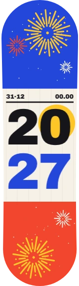 Diseño de skate «Año Nuevo · Cartel suizo 2027»: Año Nuevo, Fiesta, Regalo, Fuegos artificiales, Números, Tipográfico