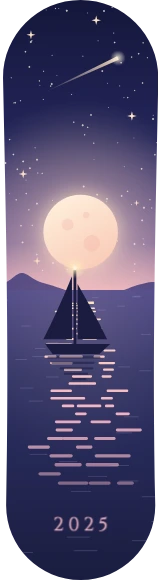 Diseño de skate «Jubilación · Velero bajo la luna»: Jubilación, Regalo, Barco, Luna, Mar, Estrellas