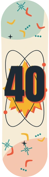 Diseño de skate «Cumpleaños adulto · Estallido atómico»: Cumpleaños, Regalo, Números, Retro, Tipográfico, Estrellas