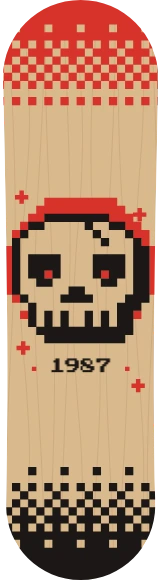 Diseño de skate «Pixel art · Calavera 8 bits»: Pixel art, Calaveras, Retro, Números, Patrón, Geométrico