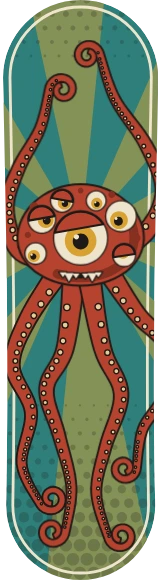 Diseño de skate «Cómic · Pulpo de mil ojos»: Cómic, Ilustración, Retro, Trama de puntos, Divertido, Animales