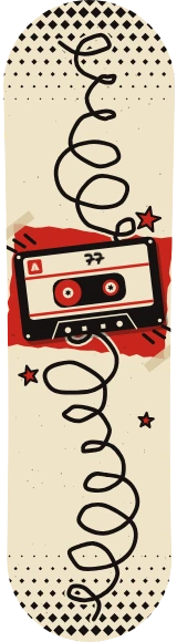 Diseño de skate «Punk · Casete desenrollado»: Punk, Música, Retro, Trama de puntos, Estrellas, Vintage