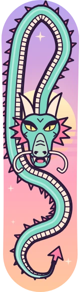 Diseño de skate «Old school · Dragón del atardecer»: Old school, Ilustración, Estilo asiático, Atardecer, Sol, Degradado