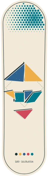 Diseño de skate «Tangram · Imprenta antigua»: Arte generativo, Edición única, Geométrico, Abstracto, Trama de puntos, Risografía