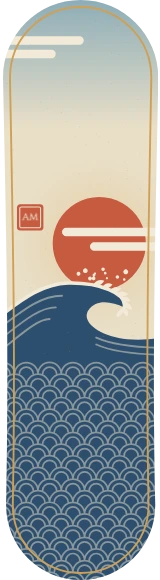 Diseño de skate «Verano · Gran ola al sol poniente»: Verano, Viajes, Regalo, Olas, Sol, Mar