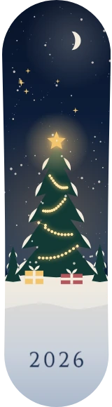Diseño de skate «Navidad · El abeto encendido»: Navidad, Invierno, Regalo, Árbol de Navidad, Nieve, Luna
